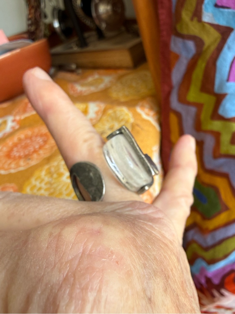 Anne-Marie Chagnon Pewter and Glass Ring, Size 6.5 Adjustable - Picture 5 of 13